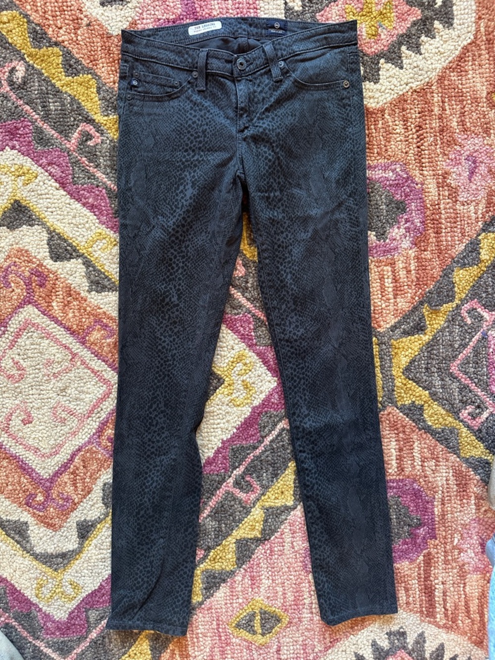 Ag Adriano Goldschmied Charcoal Snake-Print Skinny Jeans